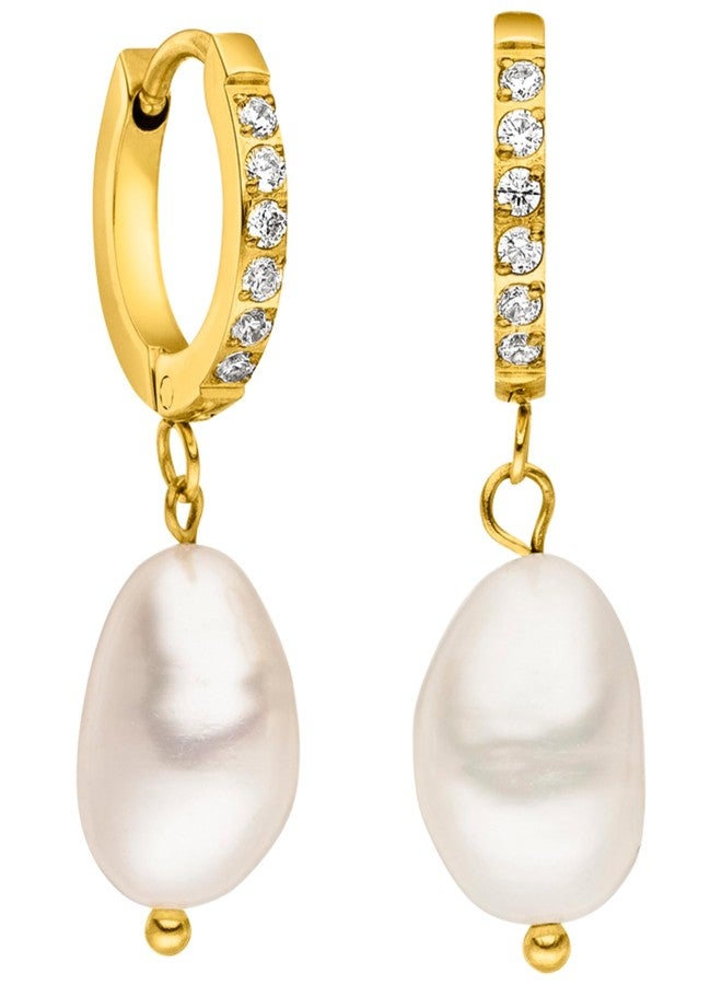 PURELEI Malahi 18K Gold Plated Hoop Drop Earrings Women's Stainless Steel Waterproof Fashion Jewelry - Image 1